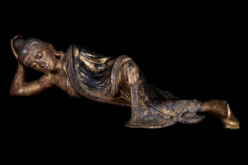 Extremely Rare Early 19C Wood Mandalay Reclining Buddha # A141